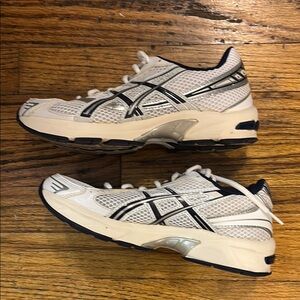 Asics White and Black Athletic Shoes with Mesh Upper